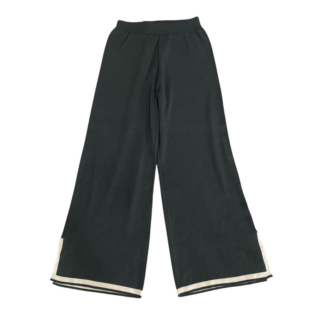 No Brand Minimal Boho Chic Accent Trim Elastic Waist Casual Cozy Wide Leg Pants